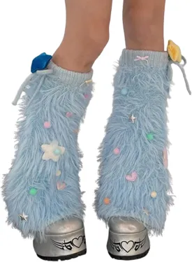 Women Faux Fur Leg Warmers Fur Rabbit Wool Winter Thick Warm Soft Boot Cuffs Covers y2k Halloween Christmas