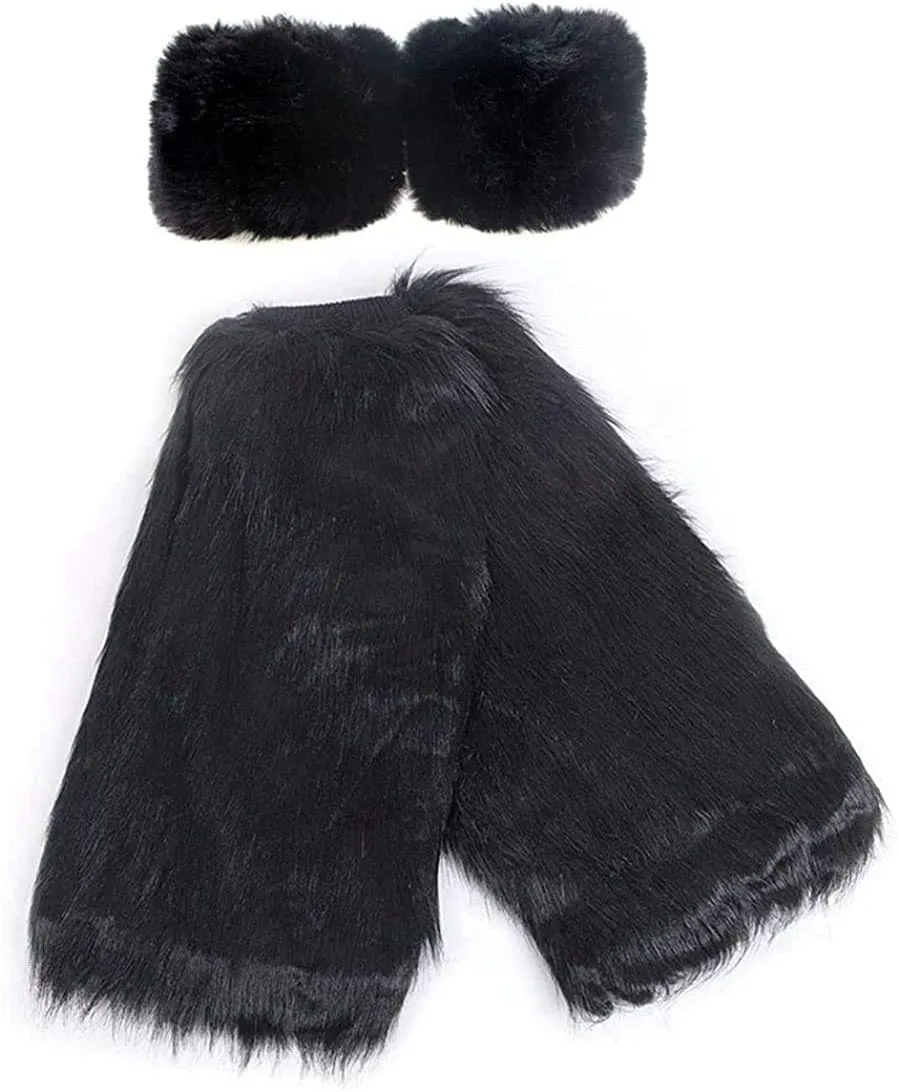 Women's Fur Leg Warmers Sexy Furry Fuzzy Leg Warmers Soft Boot Cuffs Cover, 40CM