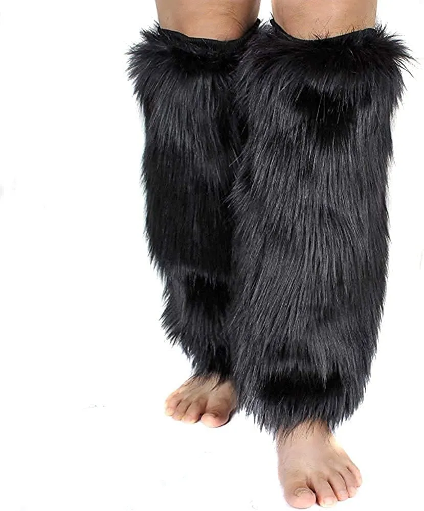 Women's Fur Leg Warmers Sexy Furry Fuzzy Leg Warmers Soft Boot Cuffs Cover, 40CM