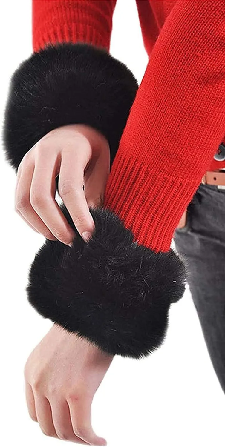 Women's Fur Leg Warmers Sexy Furry Fuzzy Leg Warmers Soft Boot Cuffs Cover, 40CM