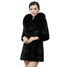 Women's Genuine Mink Fur Coat Women with Fox Fur Collar Winter jacket Women 16154