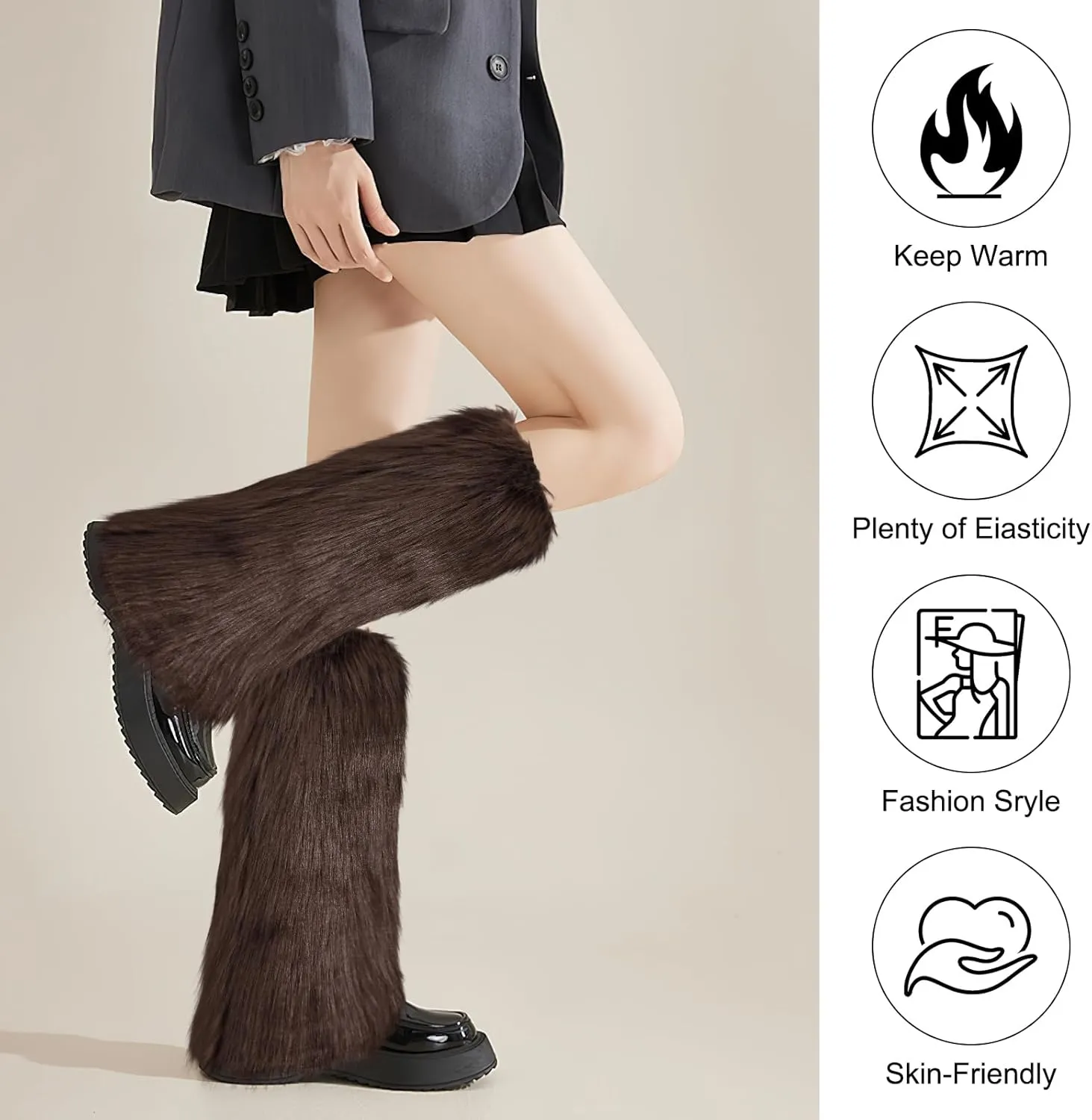 XEPST Faux Fur Fuzzy Leg Warmers Furry Boot Covers for Women, Warm Fuzzy Boot Cuff Boot Sleeves Leg Warmers for Party Costume