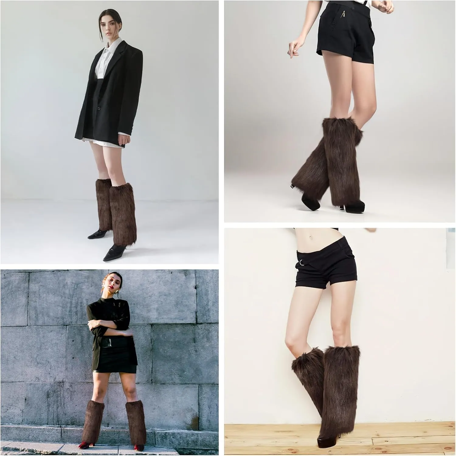 XEPST Faux Fur Fuzzy Leg Warmers Furry Boot Covers for Women, Warm Fuzzy Boot Cuff Boot Sleeves Leg Warmers for Party Costume