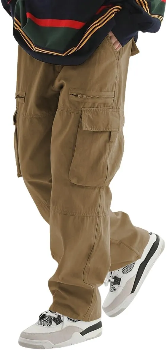 ZAFUL Men's Wild Cargo Pants Loose Fit Y2K Pants Drawstring Casual Hiking Pants Pocket Zipper Design Straight Trousers
