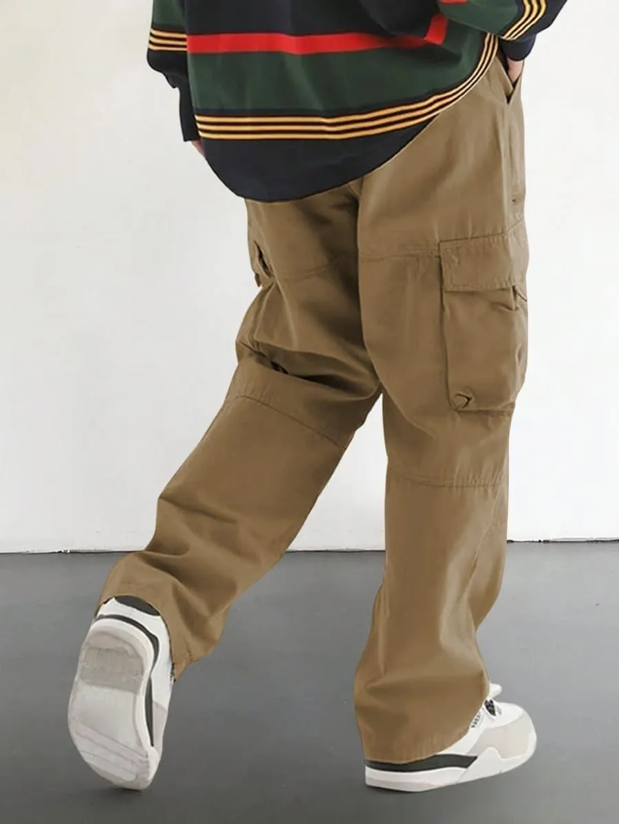 ZAFUL Men's Wild Cargo Pants Loose Fit Y2K Pants Drawstring Casual Hiking Pants Pocket Zipper Design Straight Trousers