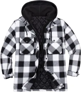 ZENTHACE Men's Thicken Plaid Hooded Flannel Shirt Jacket with Quilted Lined